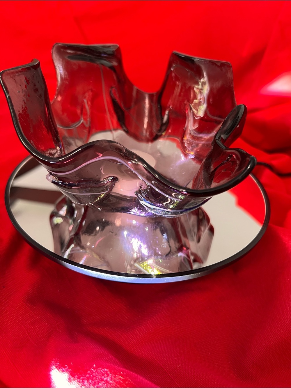 Handblown Wavy Glass Bowl - Smoky Lavender